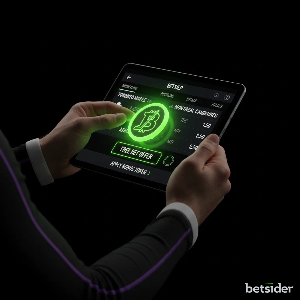 Betsider bet slip applying a free bet token to an NHL wager