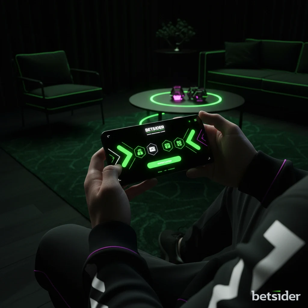 Player enjoying Betsider casino games on a smartphone from their sofa.