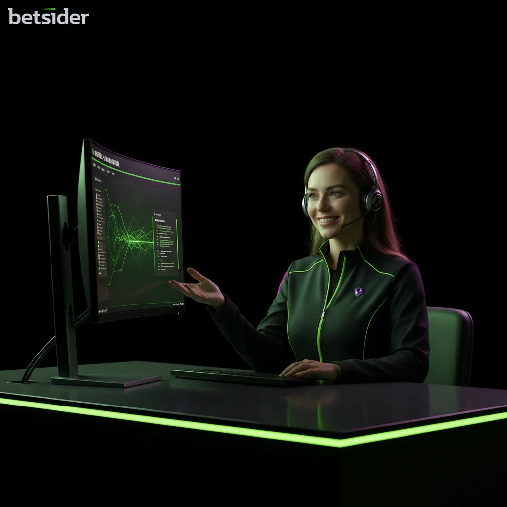 A friendly Betsider customer support agent with a headset assisting a player online.