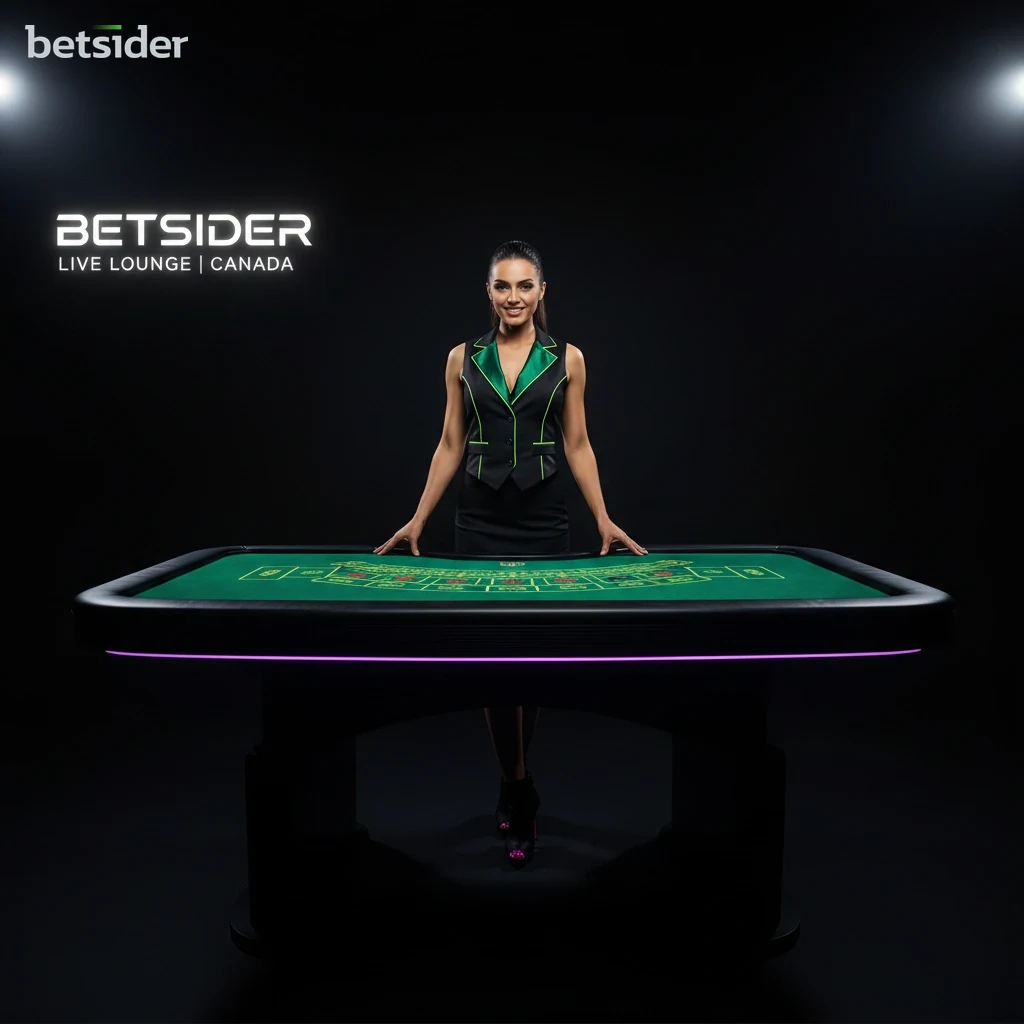 A professional and friendly live casino dealer smiling at the camera from a studio.