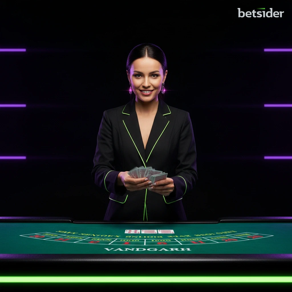 A professional live dealer hosting a table game in the Betsider Casino HD studio.