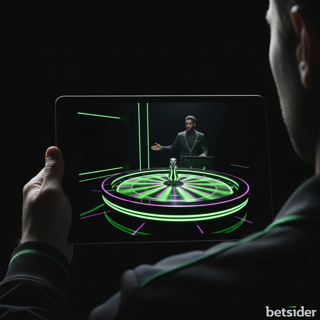 A player viewing a live dealer roulette table on their tablet.