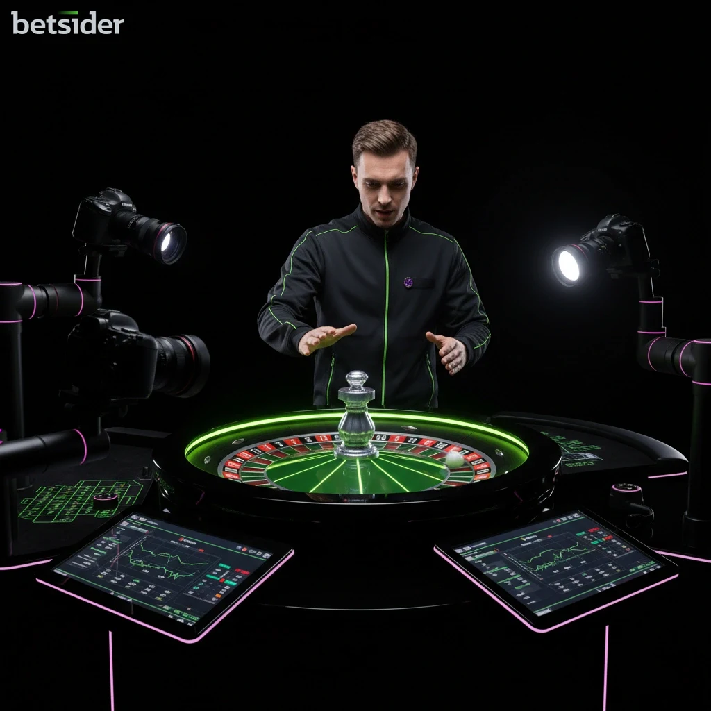 A professional dealer deals cards at a busy Betsider live blackjack table.