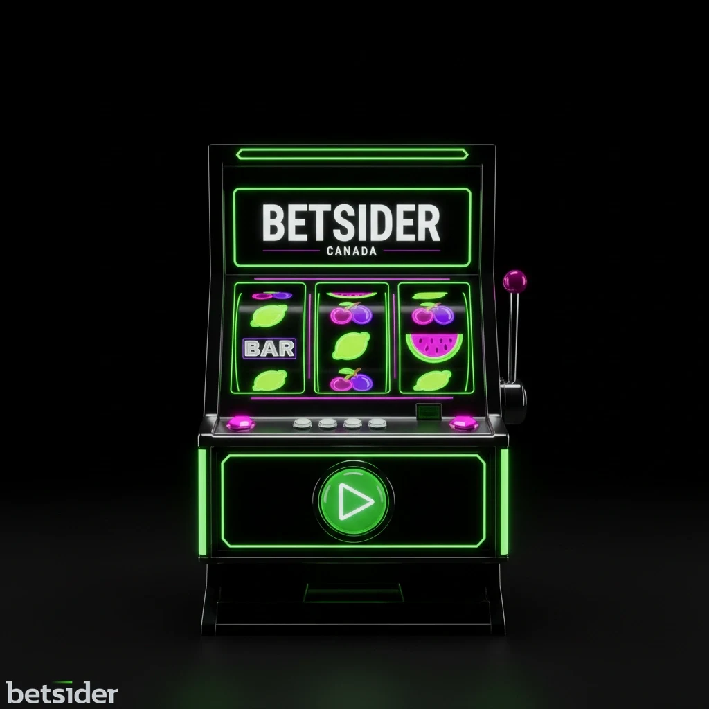 A classic 3-reel slot machine interface with symbols like cherries, bells, and lucky sevens.